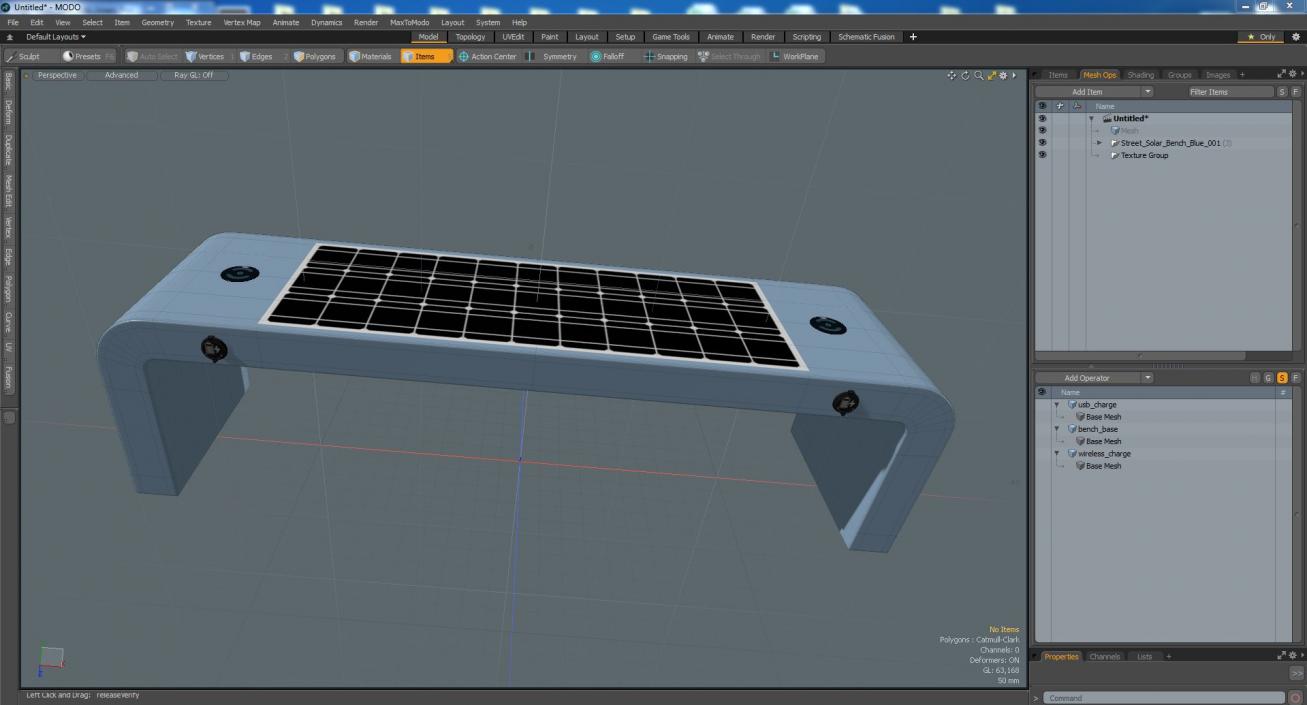 3D Street Solar Bench Blue model