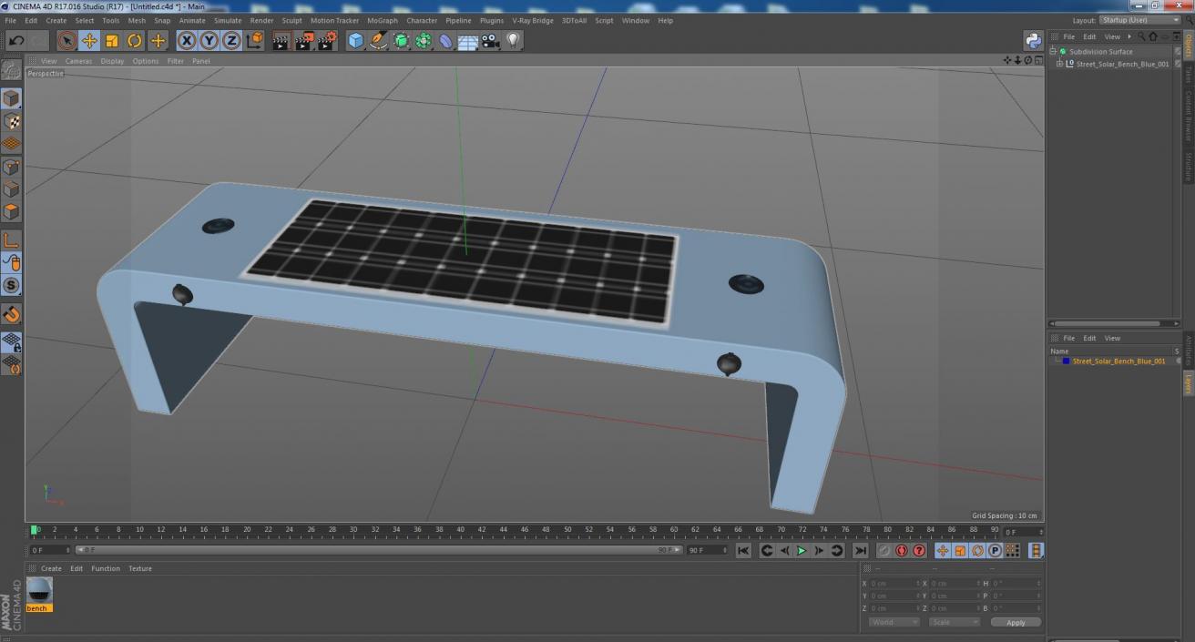 3D Street Solar Bench Blue model