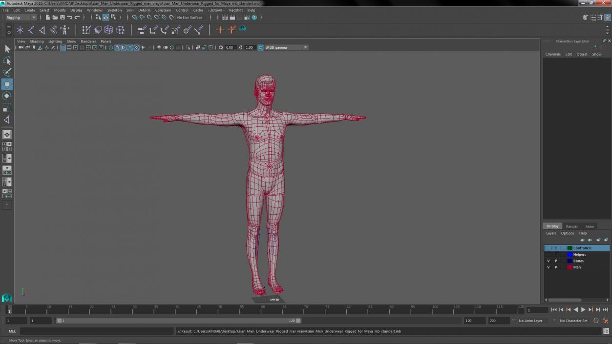 3D model Asian Man Underwear Rigged for Maya