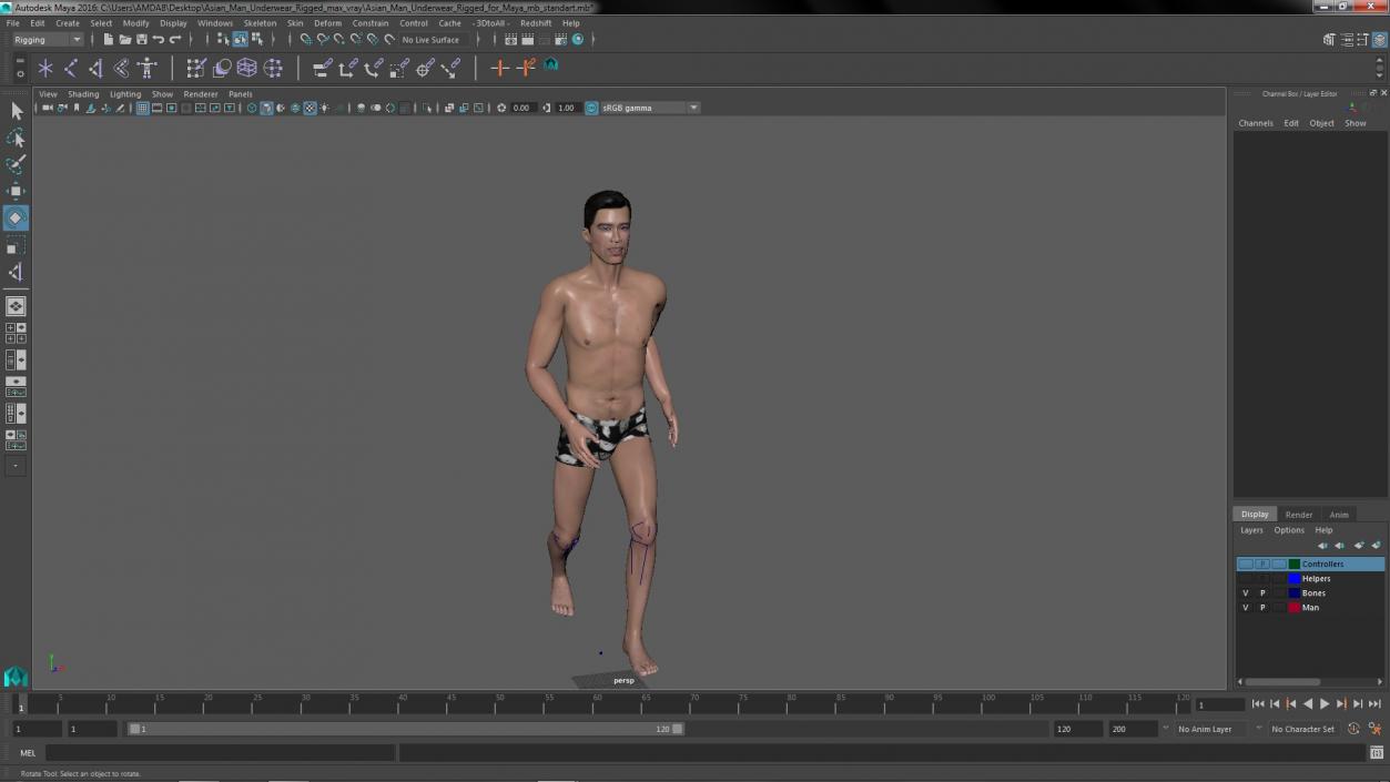 3D model Asian Man Underwear Rigged for Maya