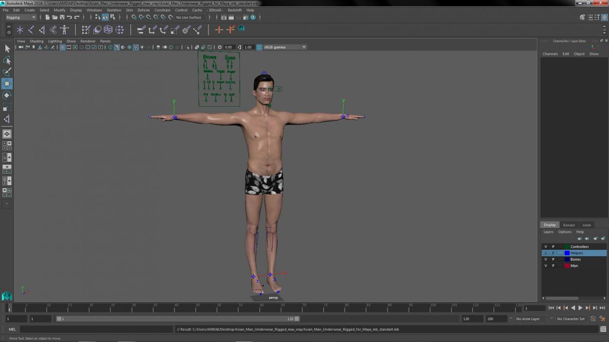 3D model Asian Man Underwear Rigged for Maya