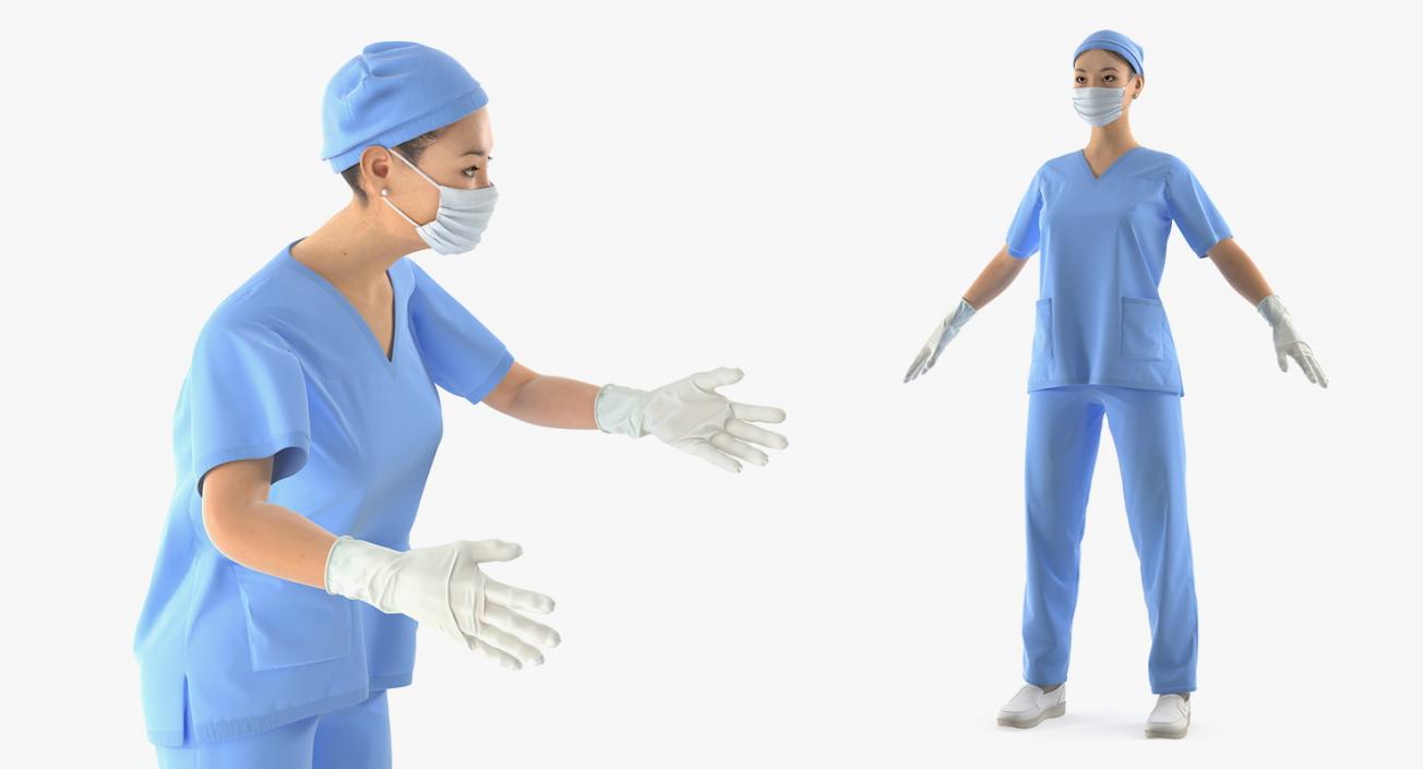 Asian Female Surgeon Rigged 3D