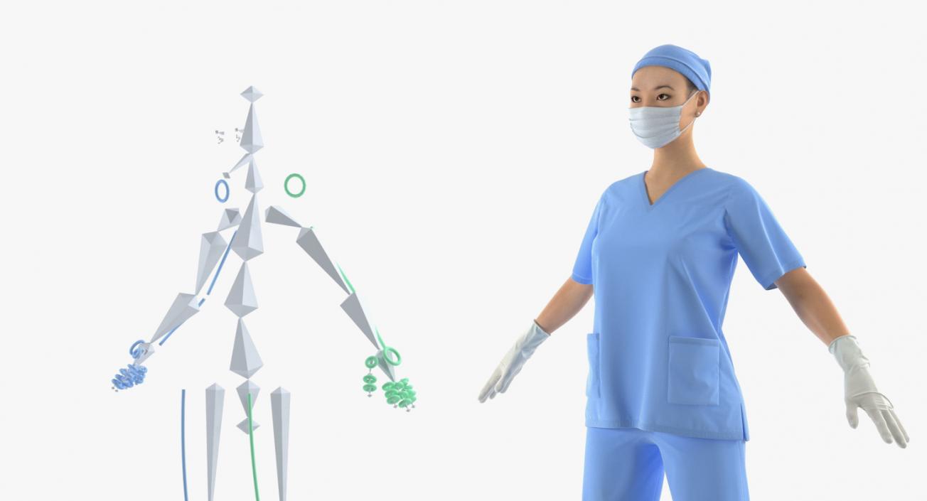 Asian Female Surgeon Rigged 3D