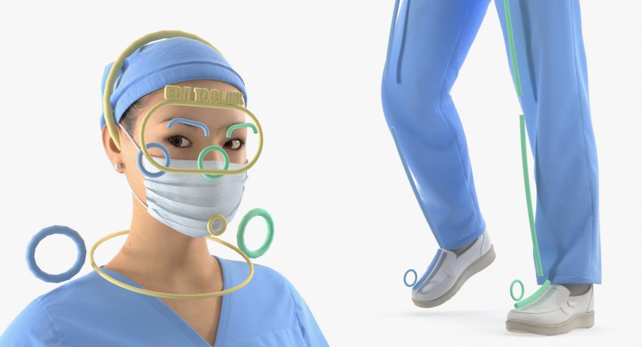 Asian Female Surgeon Rigged 3D