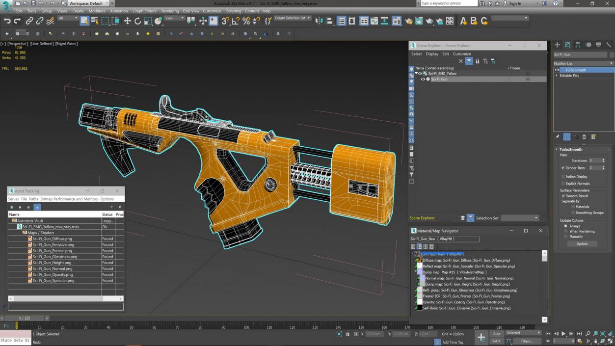 Sci-Fi SMG Yellow 3D