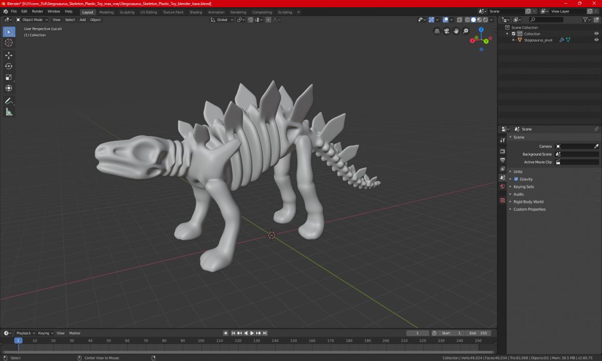 Stegosaurus Skeleton Plastic Toy 3D