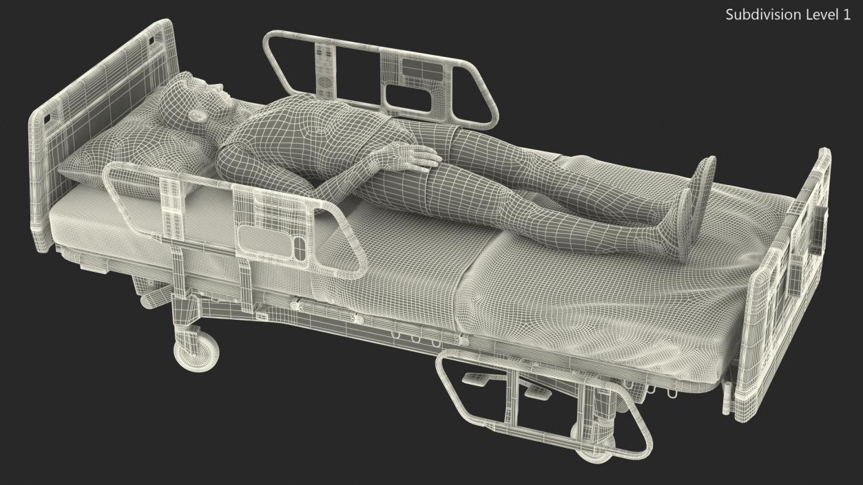 3D model Patient on Hospital Bed Rigged