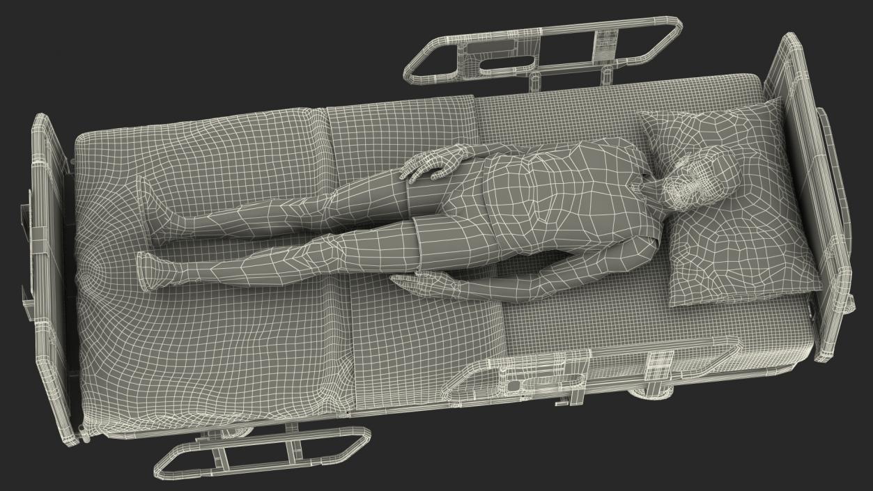 3D model Patient on Hospital Bed Rigged