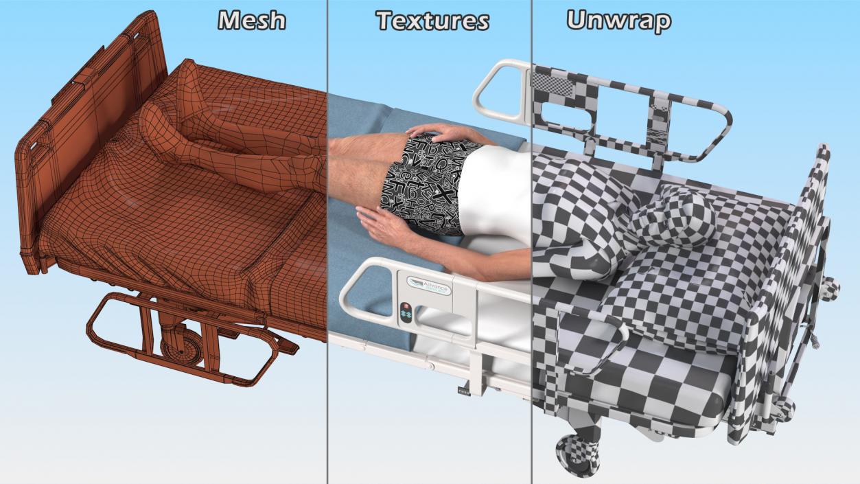 3D model Patient on Hospital Bed Rigged