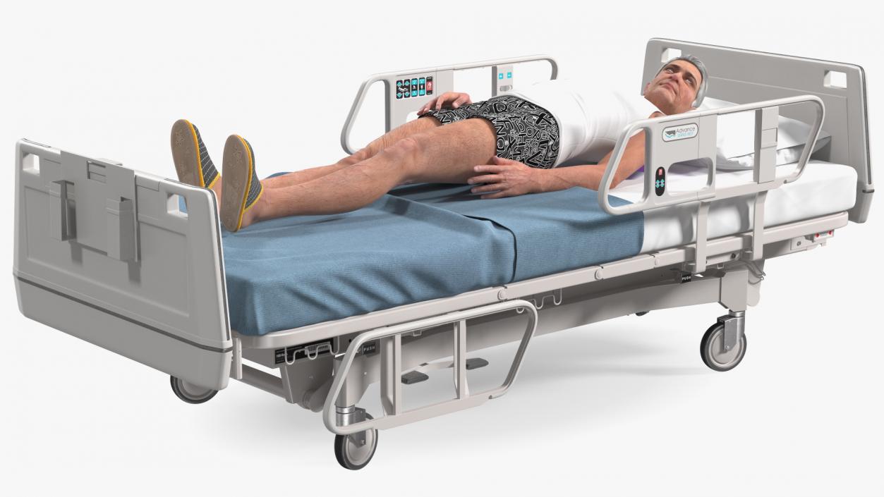 3D model Patient on Hospital Bed Rigged