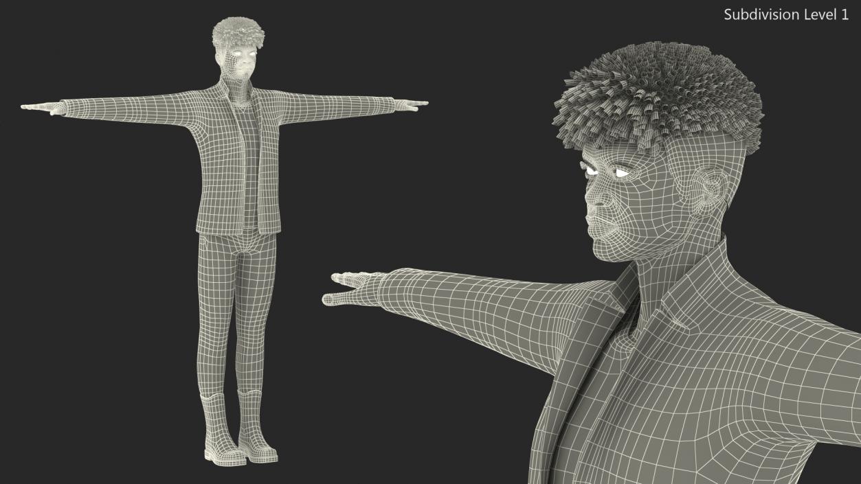 3D Dark Skin Teenager Fashionable Style T Pose model