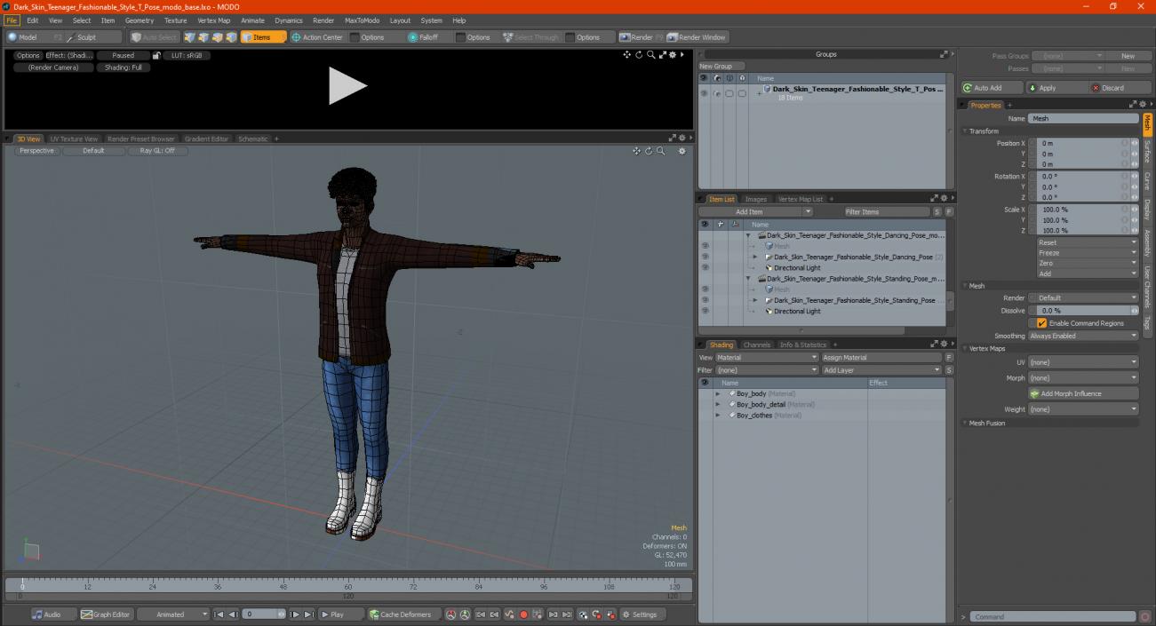 3D Dark Skin Teenager Fashionable Style T Pose model