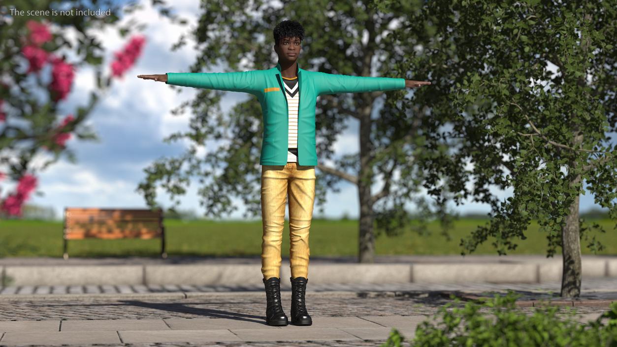 3D Dark Skin Teenager Fashionable Style T Pose model