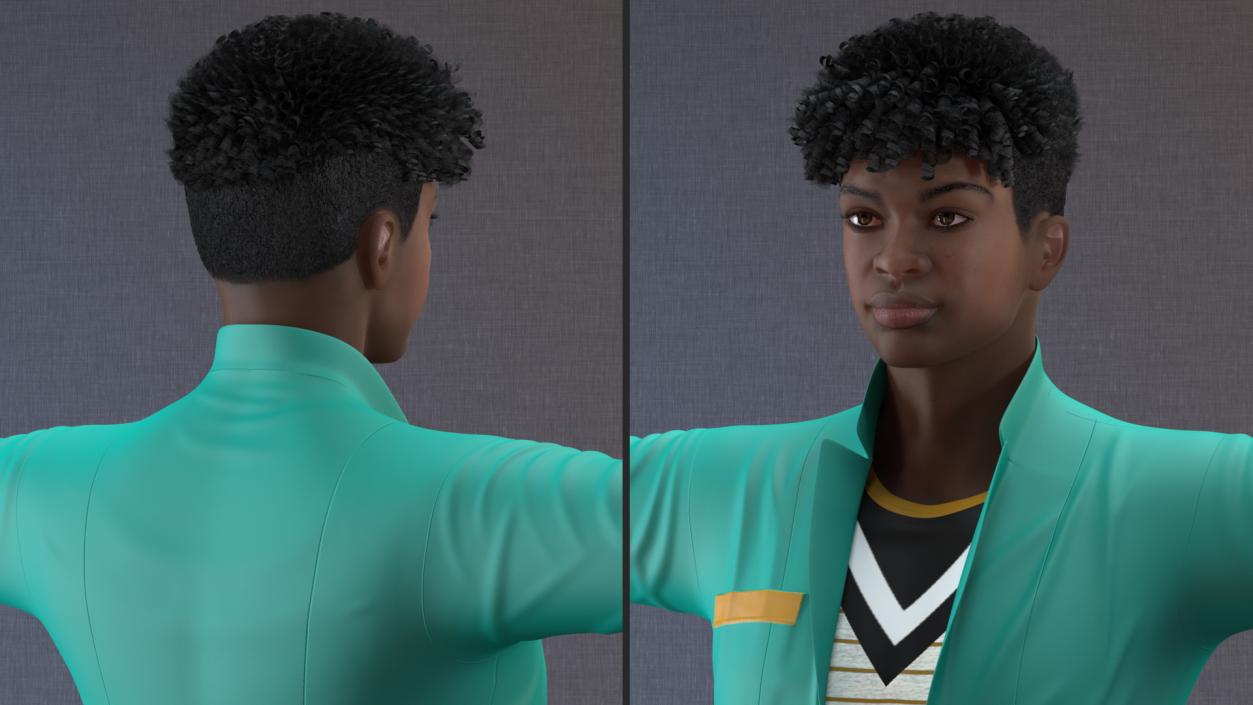 3D Dark Skin Teenager Fashionable Style T Pose model