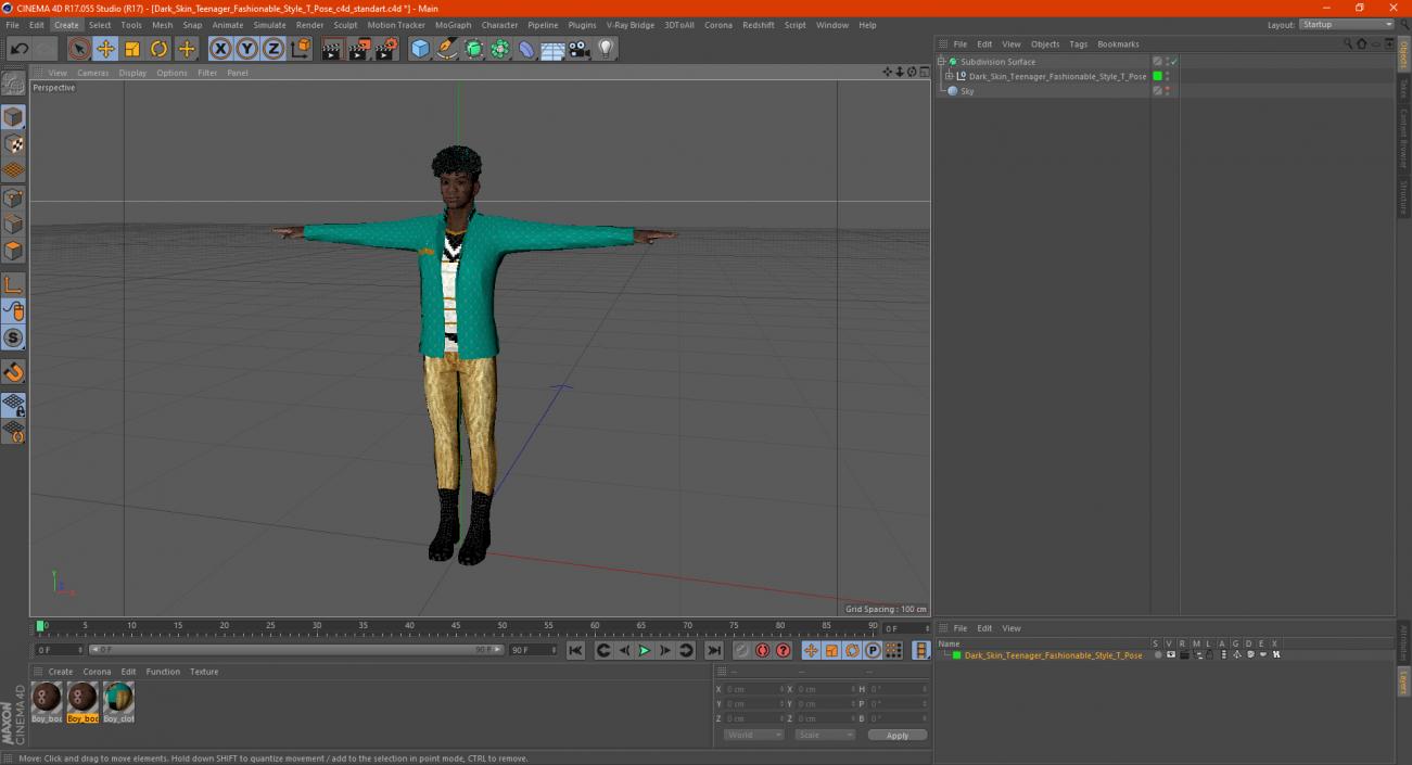 3D Dark Skin Teenager Fashionable Style T Pose model