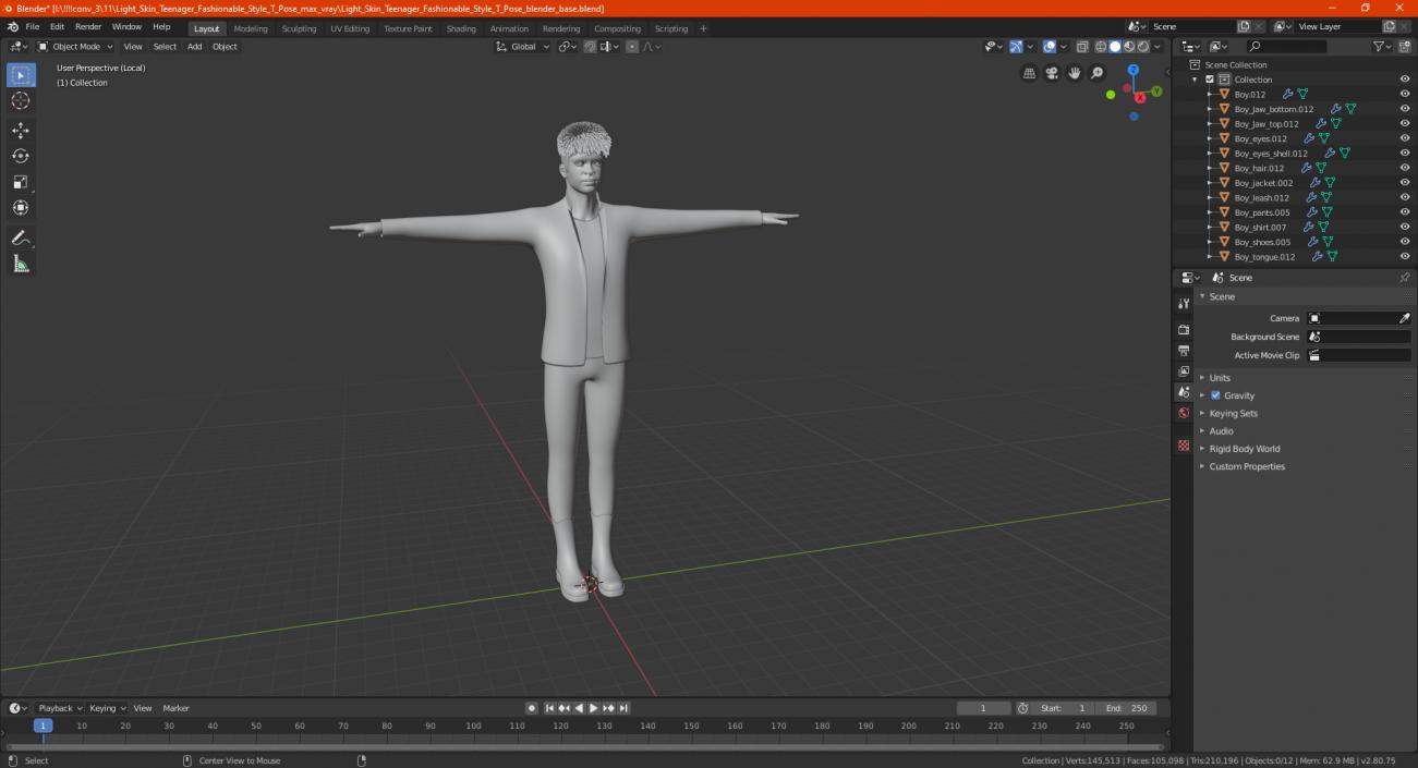 3D Dark Skin Teenager Fashionable Style T Pose model