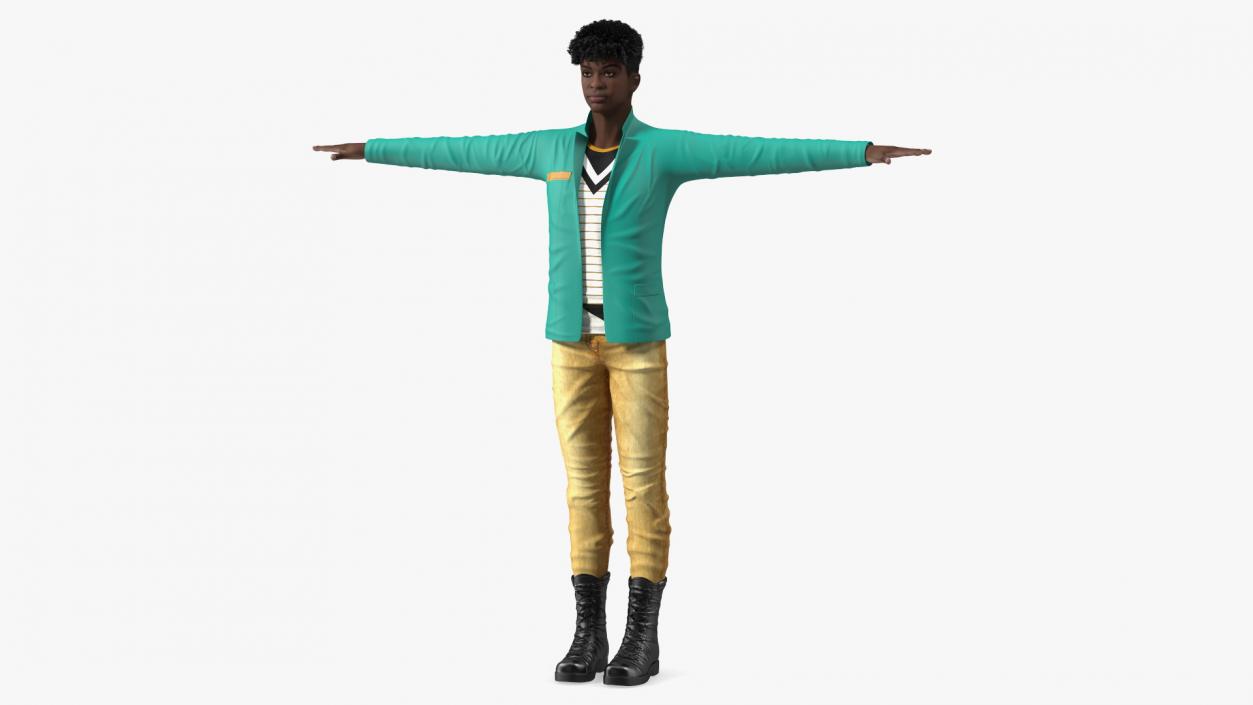 3D Dark Skin Teenager Fashionable Style T Pose model