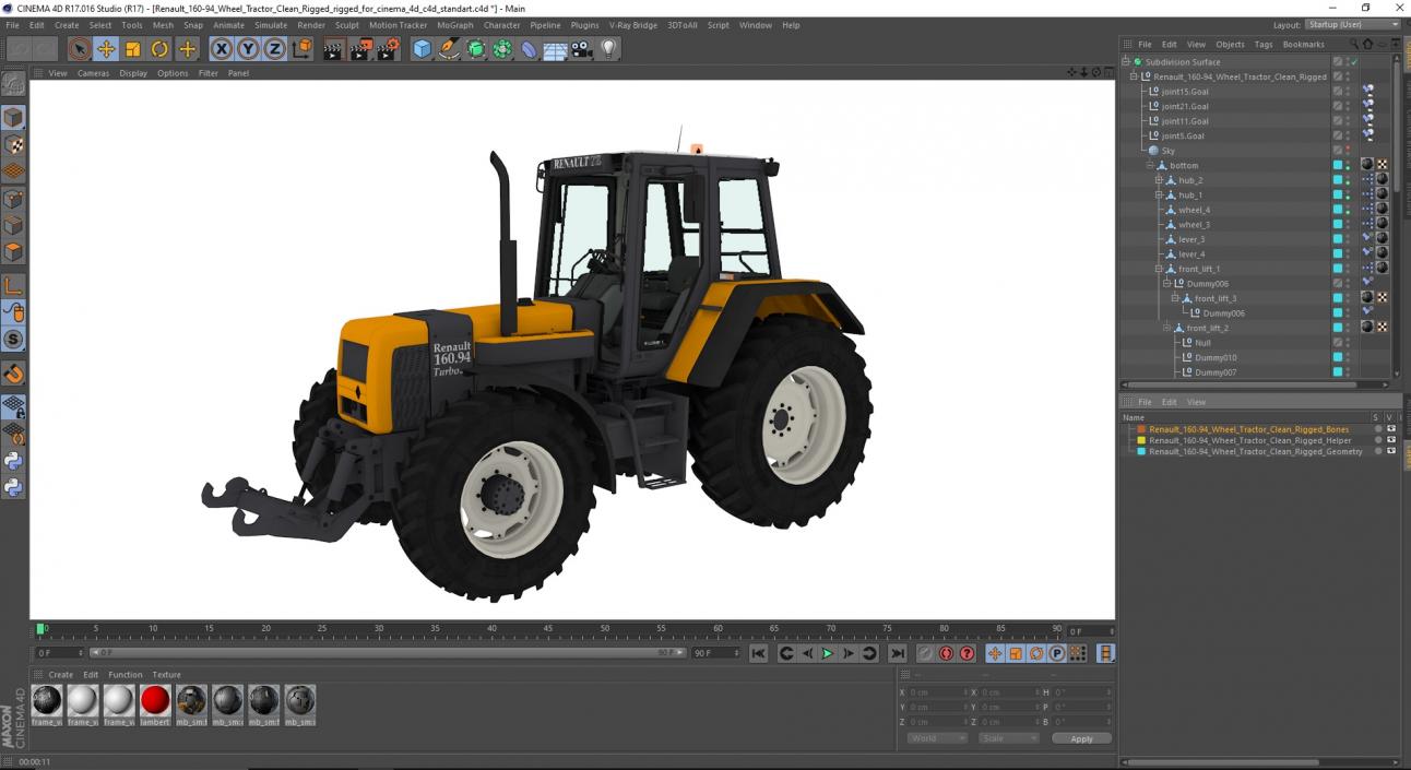 3D model Renault 160-94 Wheel Tractor Clean Rigged for Cinema 4D