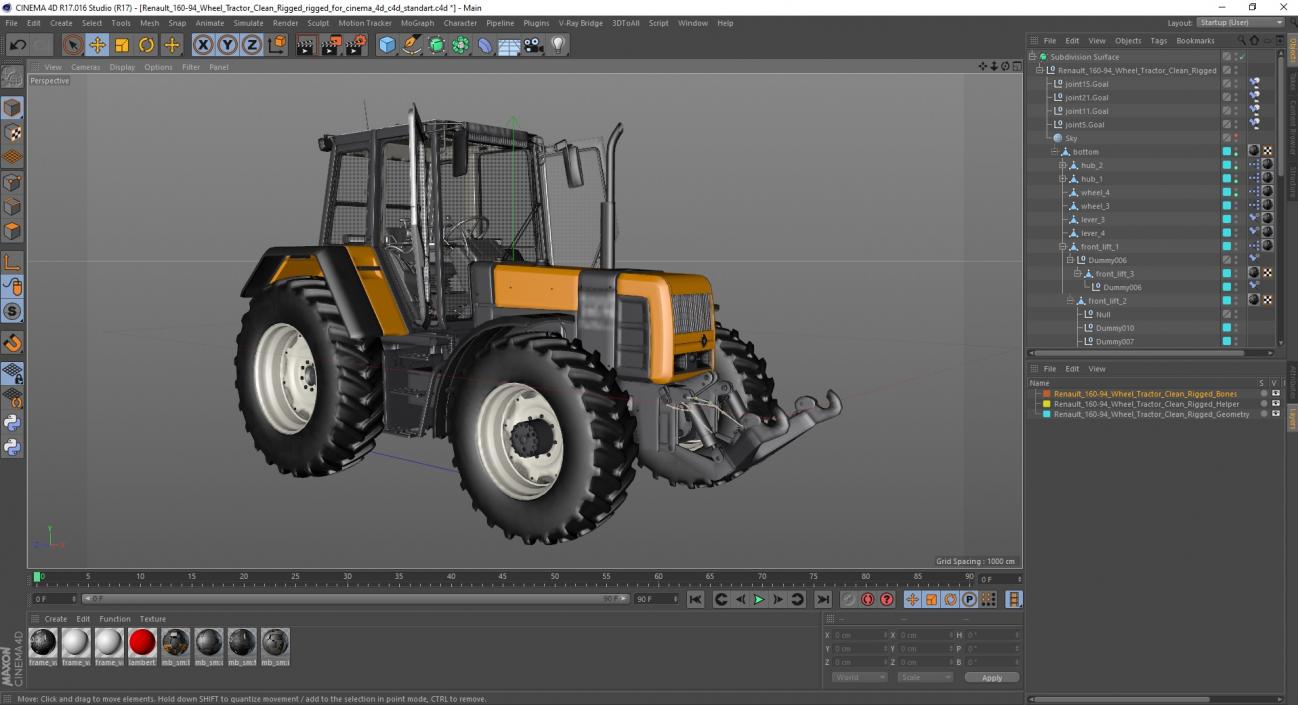 3D model Renault 160-94 Wheel Tractor Clean Rigged for Cinema 4D