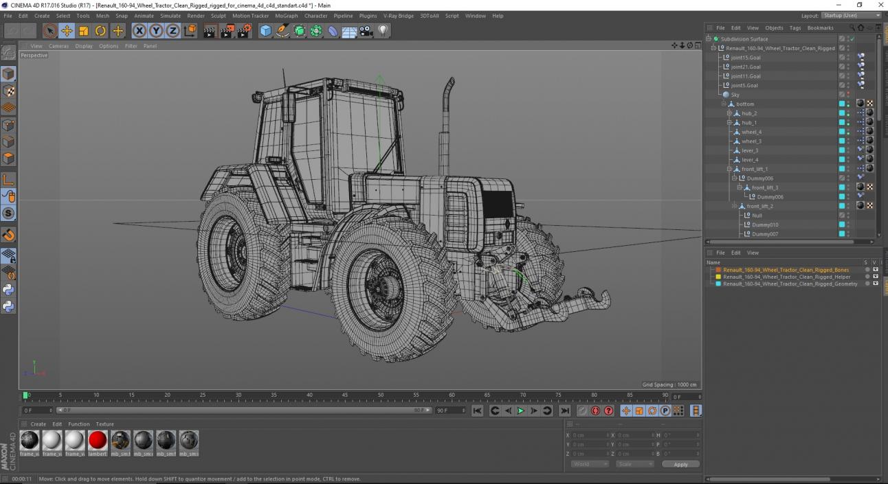 3D model Renault 160-94 Wheel Tractor Clean Rigged for Cinema 4D