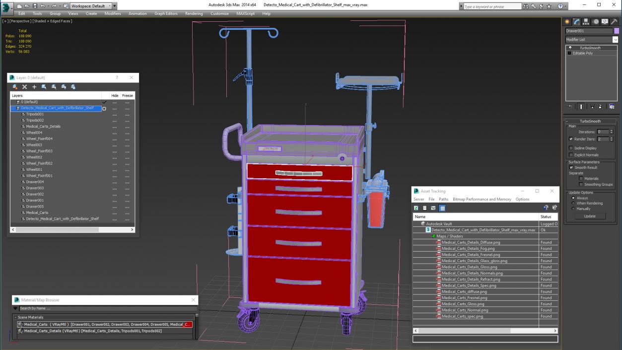 3D model Detecto Medical Cart with Defibrillator Shelf