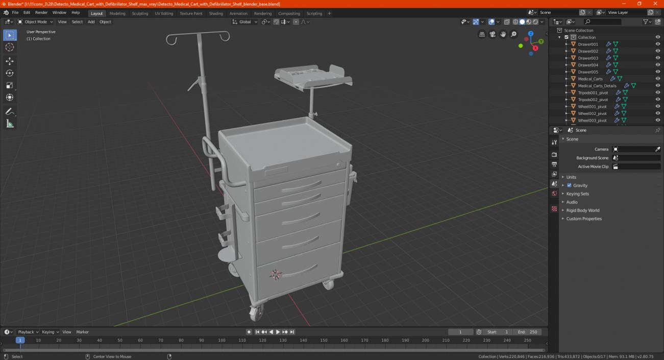 3D model Detecto Medical Cart with Defibrillator Shelf