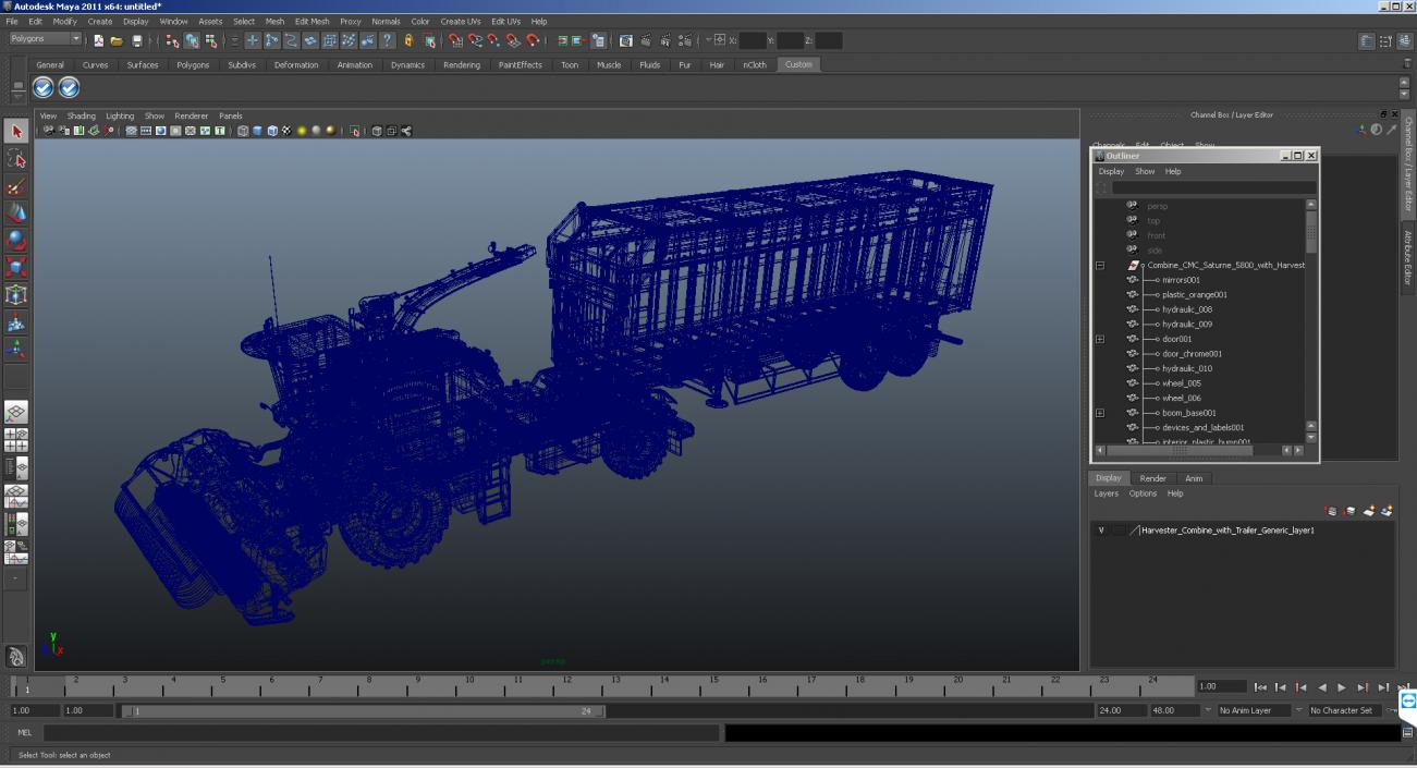 3D model Harvester Combine with Trailer