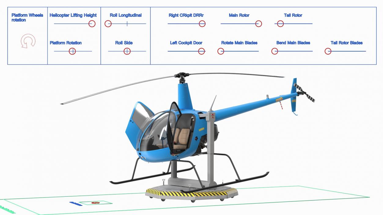 3D model Small Helicopter Training Machine Blue Rigged