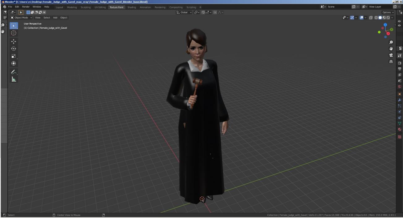 3D Female Judge with Gavel model