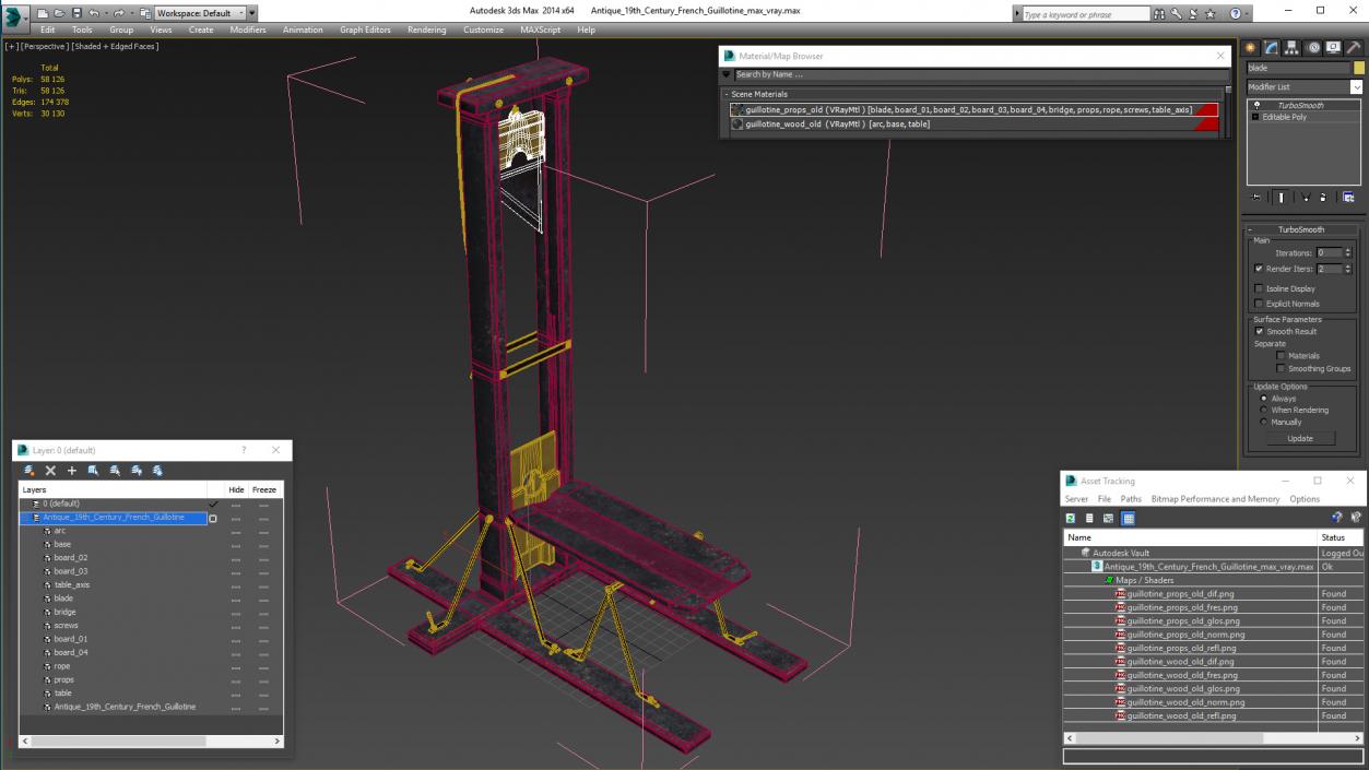 3D Antique 19th Century French Guillotine model