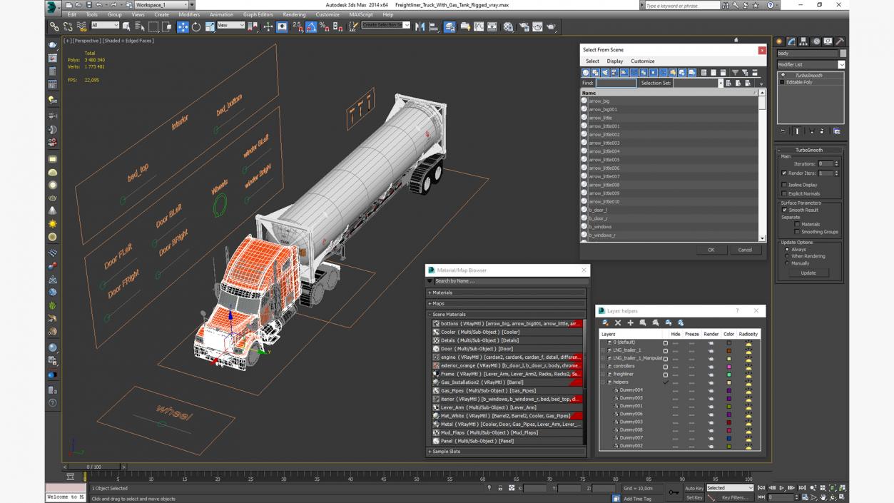 Freightliner Truck with Gas Tank Rigged 3D model