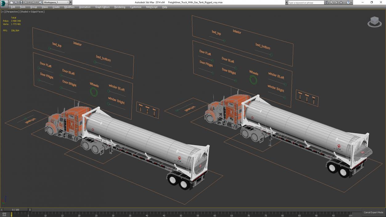 Freightliner Truck with Gas Tank Rigged 3D model