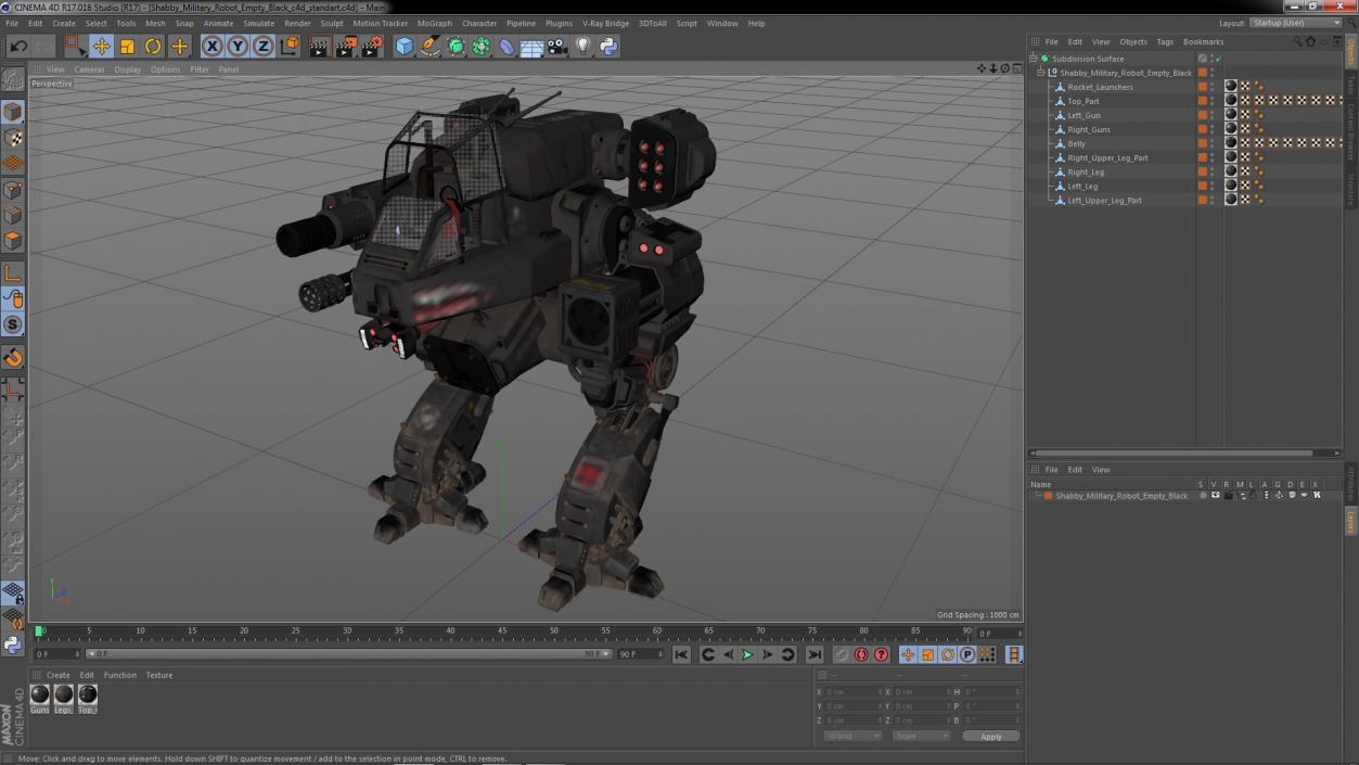 3D Shabby Military Robot Empty Black model