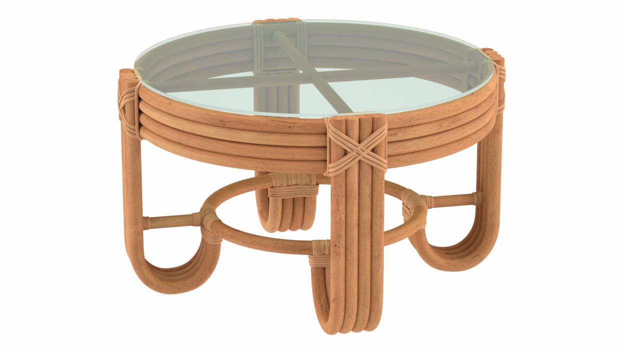 3D model Round Rattan Coffee Table with Glass Top