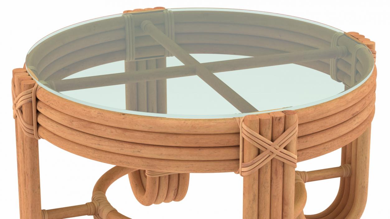 3D model Round Rattan Coffee Table with Glass Top