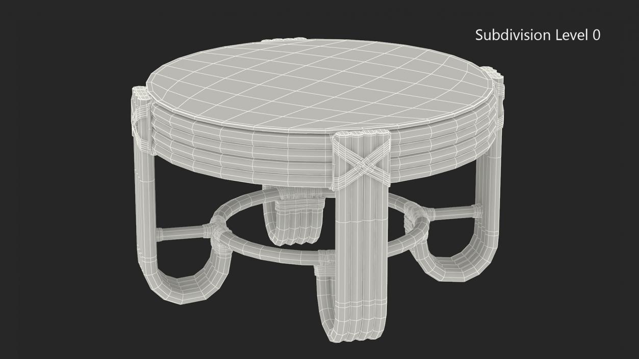 3D model Round Rattan Coffee Table with Glass Top