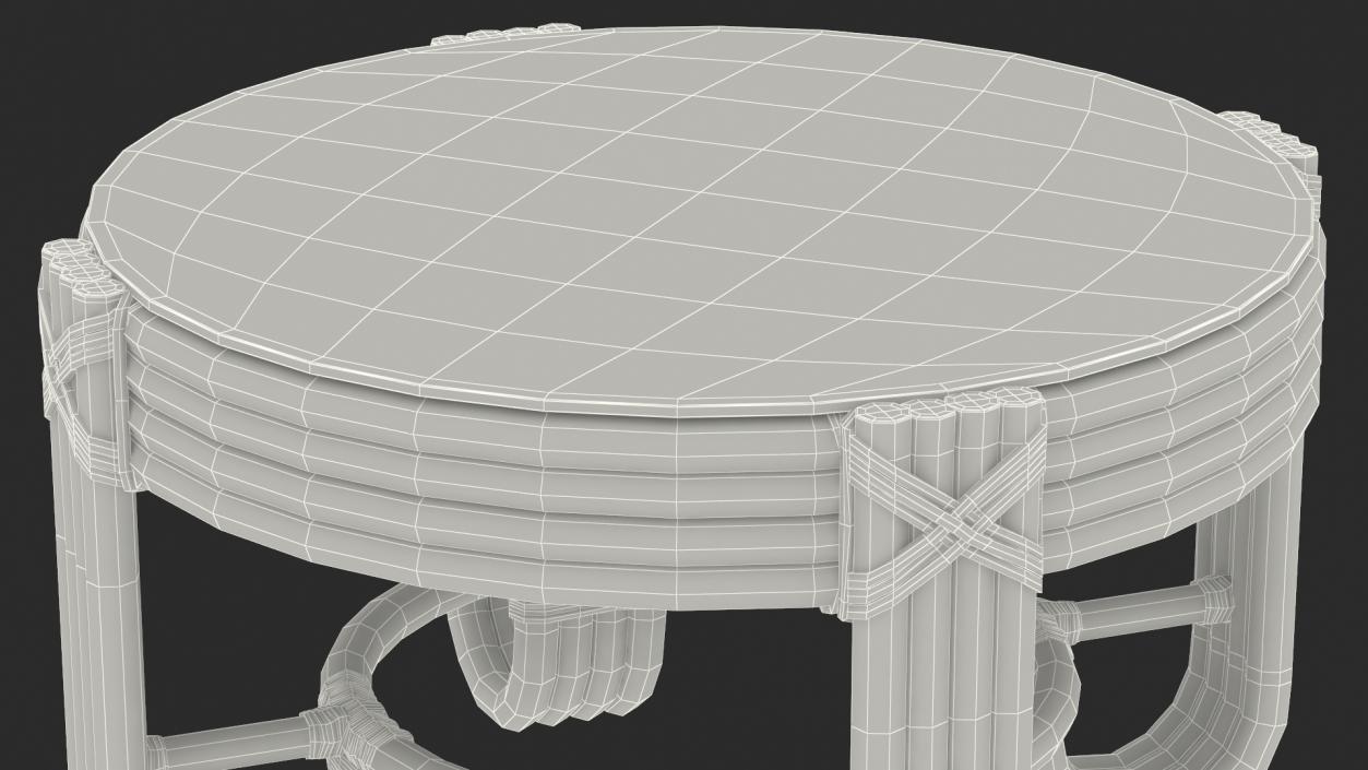 3D model Round Rattan Coffee Table with Glass Top