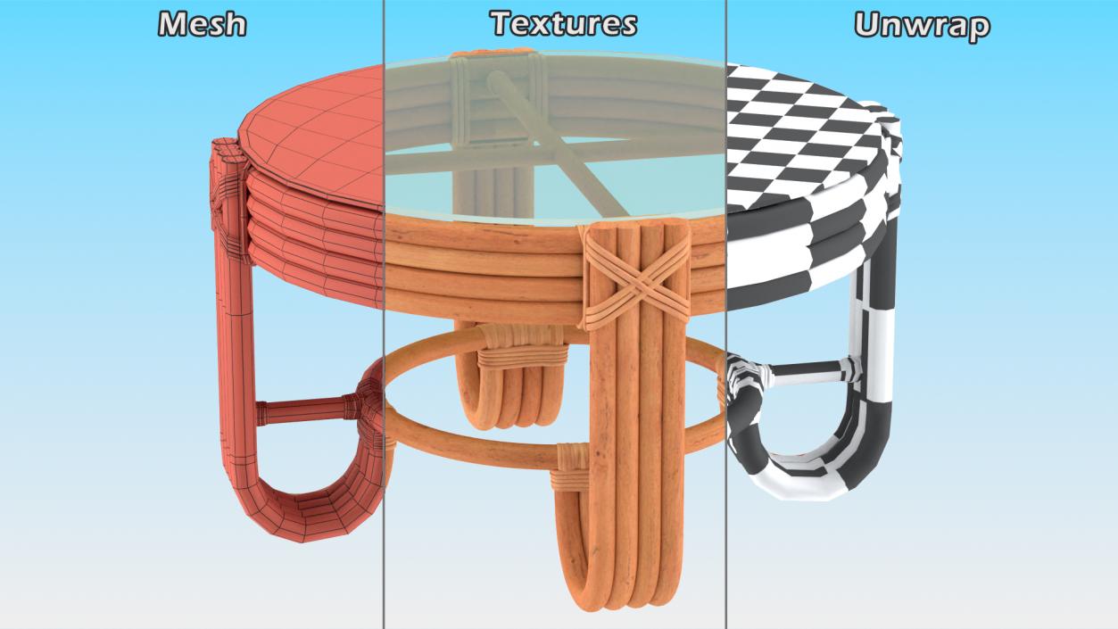 3D model Round Rattan Coffee Table with Glass Top