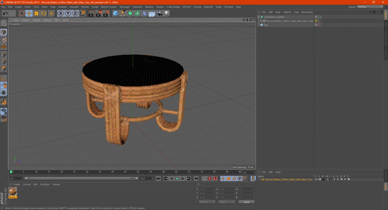 3D model Round Rattan Coffee Table with Glass Top