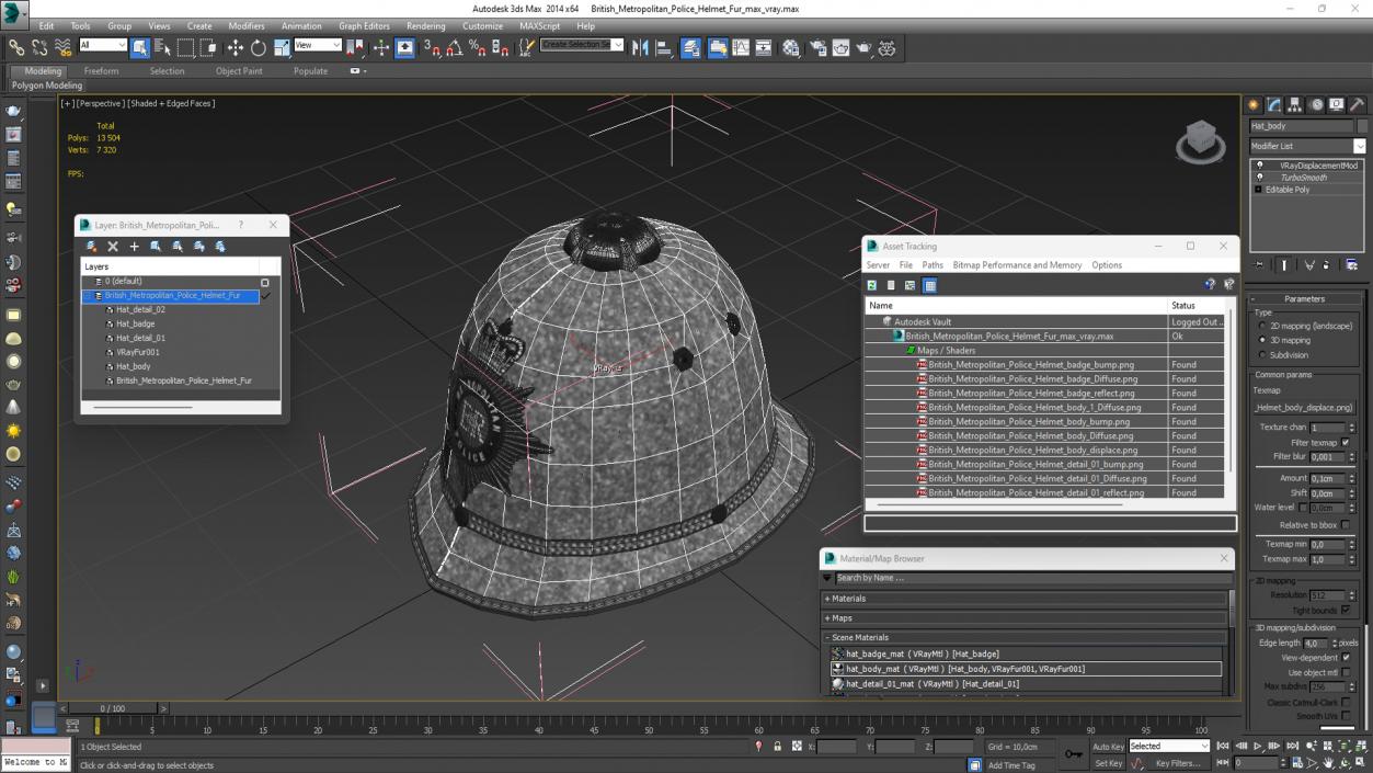 3D British Metropolitan Police Helmet Fur model