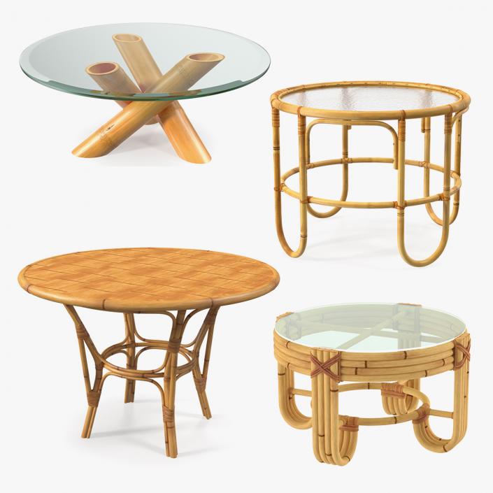 3D Round Bamboo Rattan Table Collection 2 model