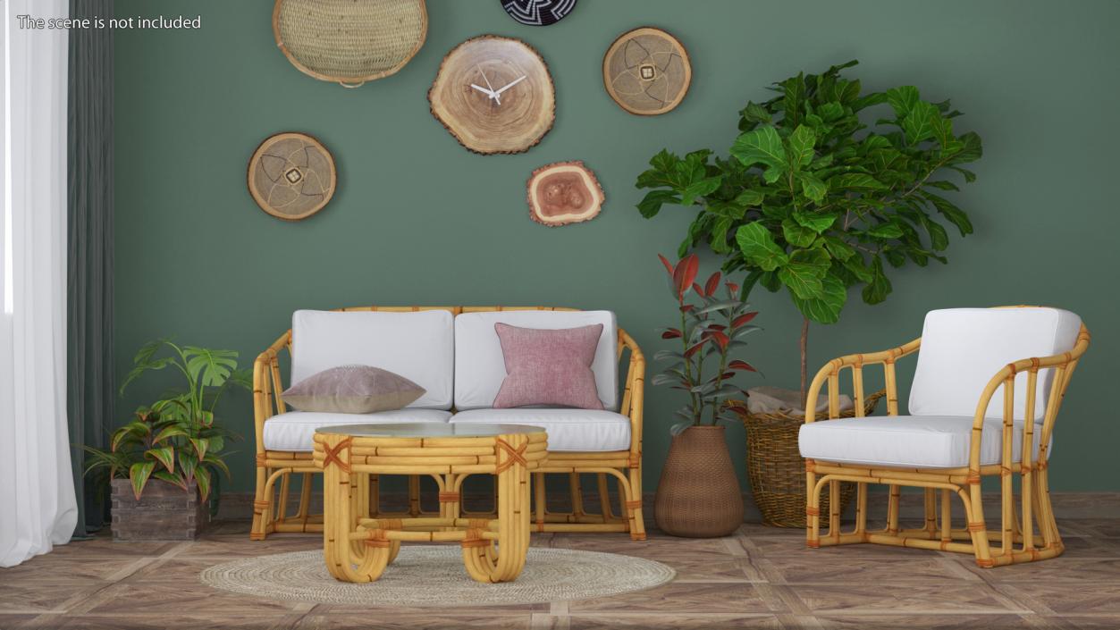 3D Round Bamboo Rattan Table Collection 2 model