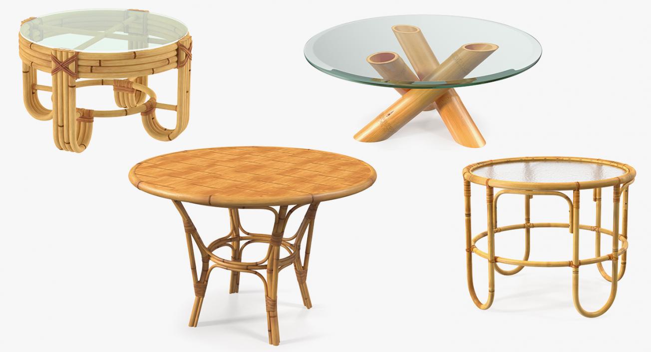 3D Round Bamboo Rattan Table Collection 2 model