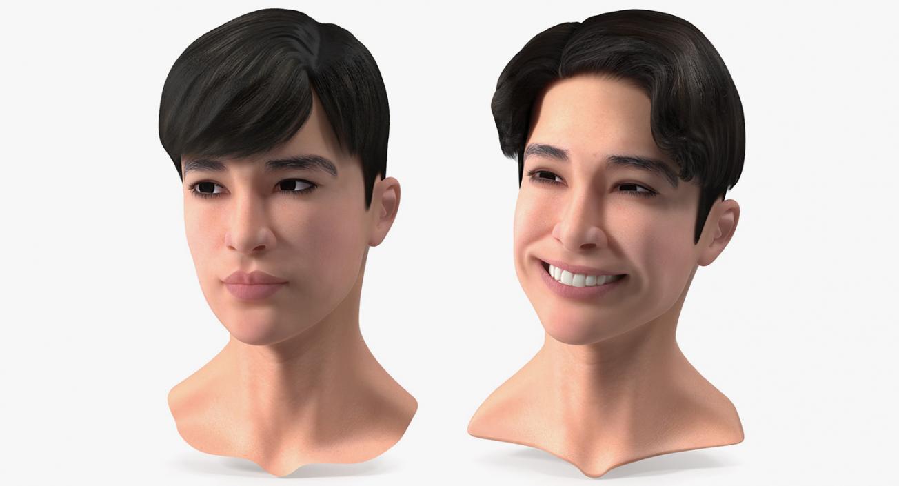 3D Asian Man Heads Collection