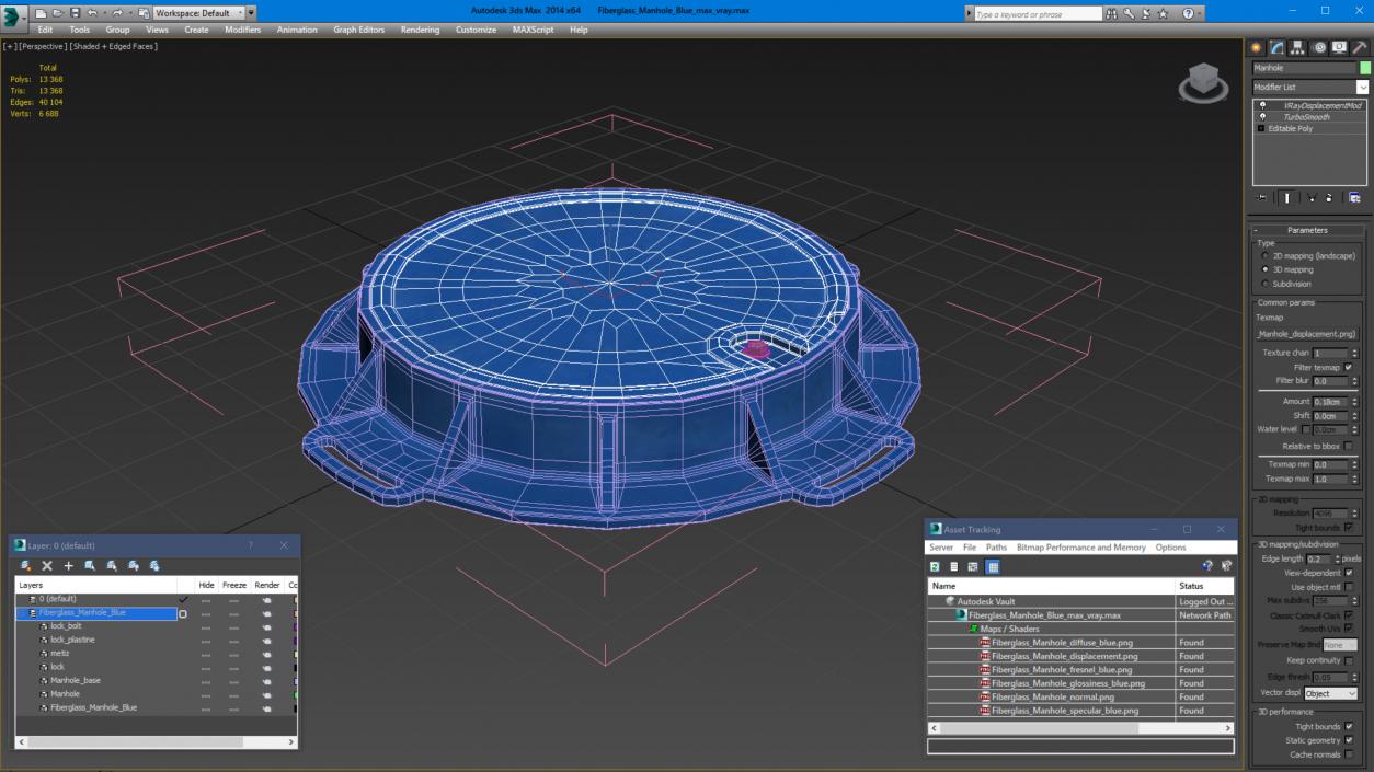 3D Fiberglass Manhole Blue model