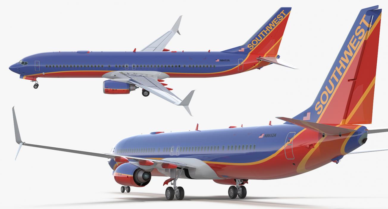 3D Boeing 737-900 with Interior and Cockpit Southwest Airlines Rigged