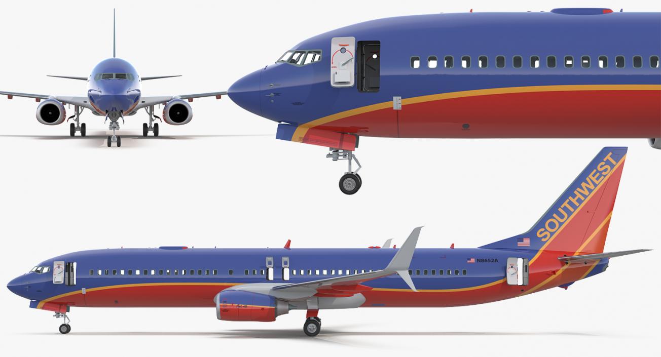 3D Boeing 737-900 with Interior and Cockpit Southwest Airlines Rigged