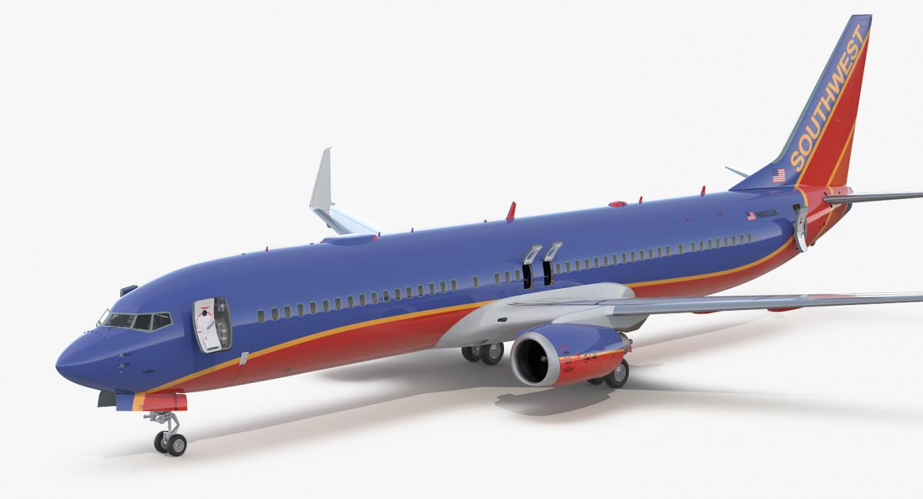 3D Boeing 737-900 with Interior and Cockpit Southwest Airlines Rigged