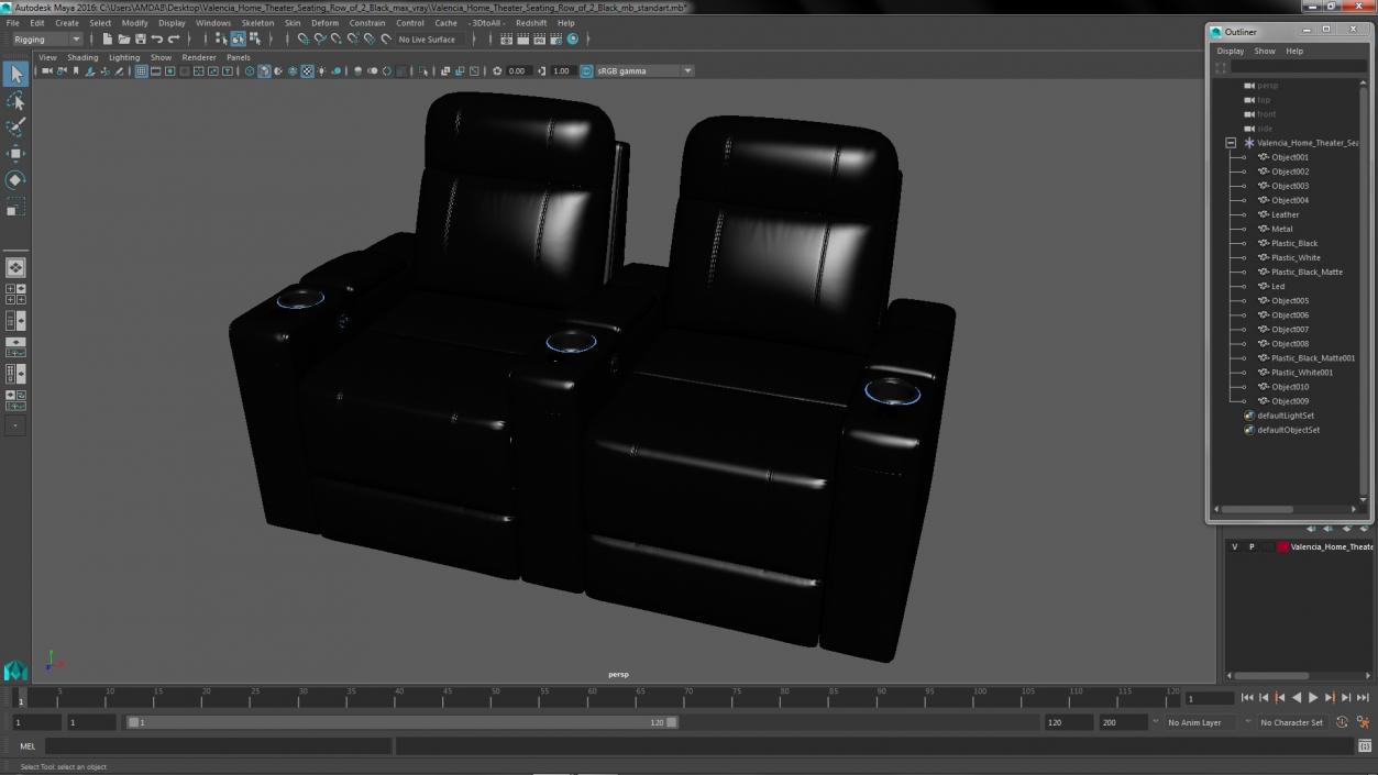 Valencia Home Theater Seating Row of 2 Black 3D model