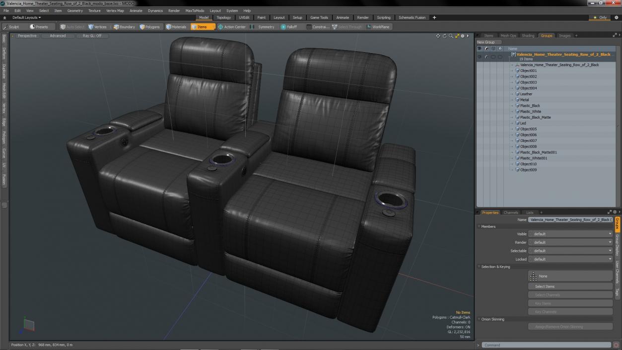 Valencia Home Theater Seating Row of 2 Black 3D model